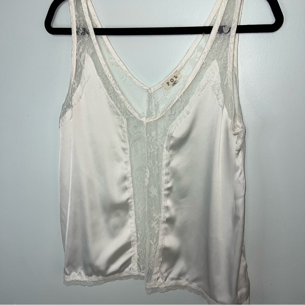 POL White Lace Satin Camisole Tank Top Size Small Romantic Sheer Y2K Layering - Picture 4 of 9
